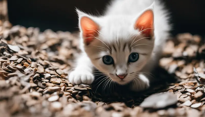 Kitten using a litter box