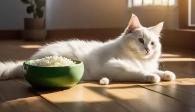 cat eating from a ceramic bowl