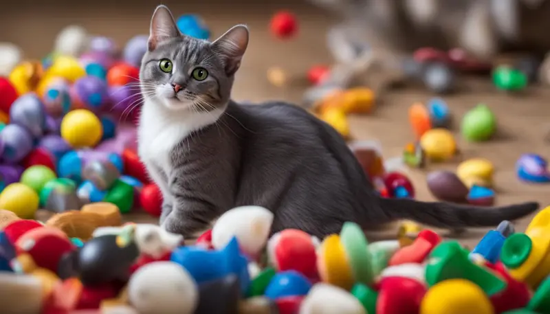 Cat playing with a toy mouse