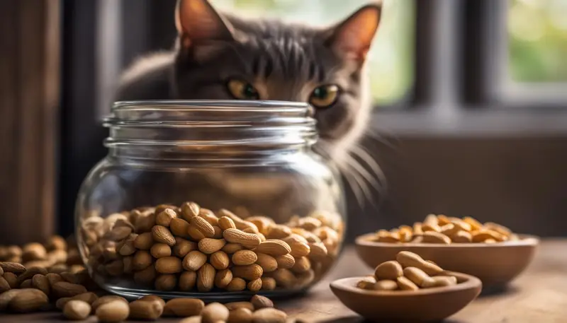 cat eating peanuts