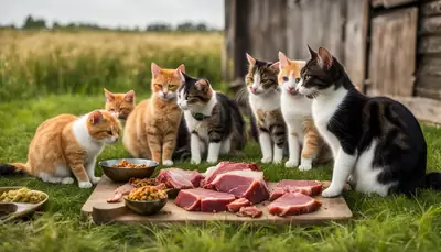 cats eating meat