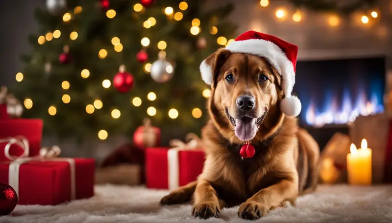 dog with holiday decorations
