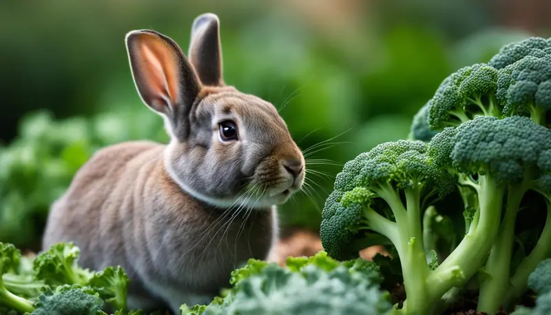 rabbit eating broccoli