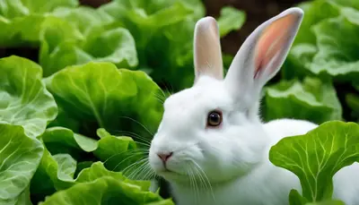 Rabbit eating lettuce
