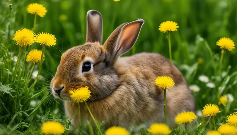 rabbit eating dandelion