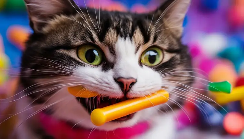 cat biting toy