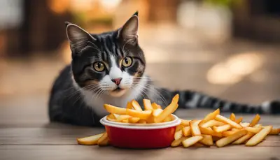 cat eating french fries