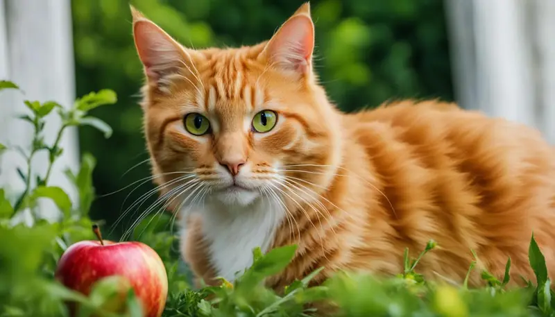 cat eating apple