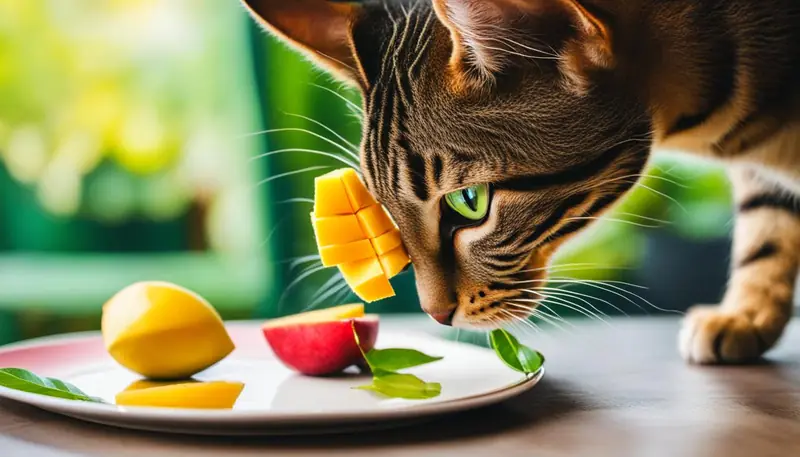 cat eating mango