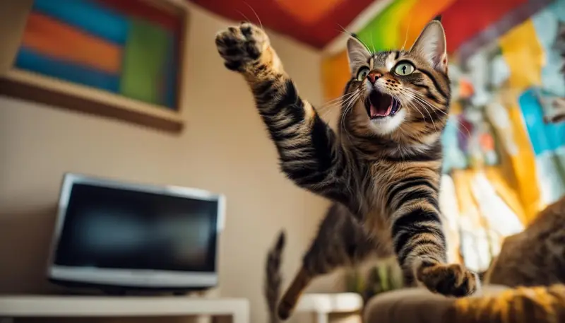 cat jumps reaction