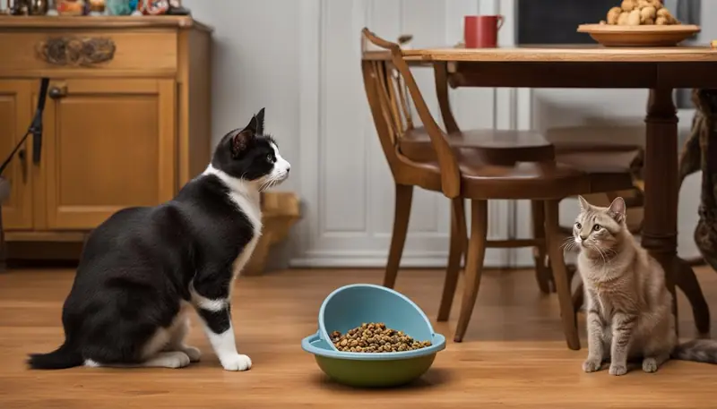 cat meowing at dog