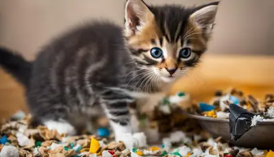 cat playing with poop