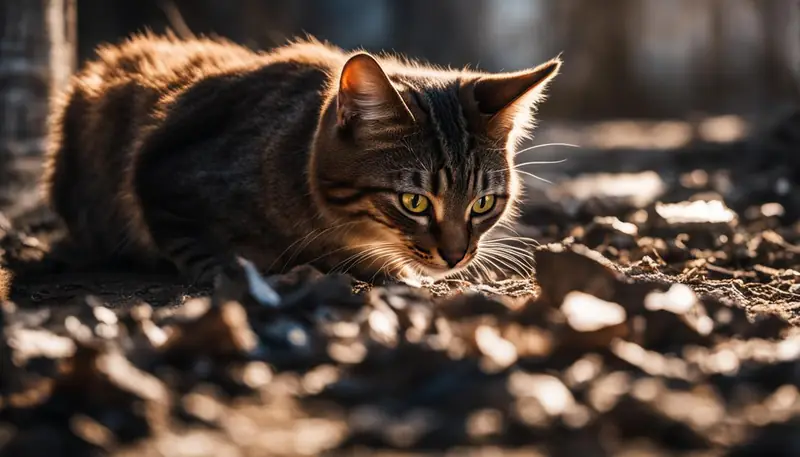 cat playing with poop