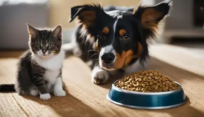 dog and cat eating food