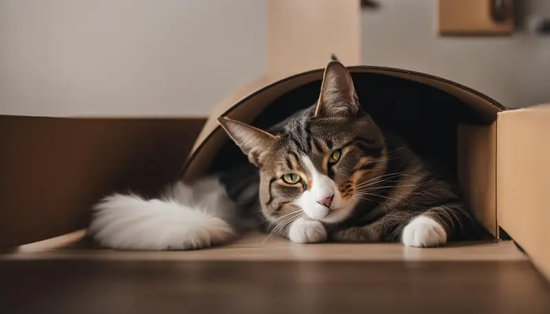 cat sleeping in litter box