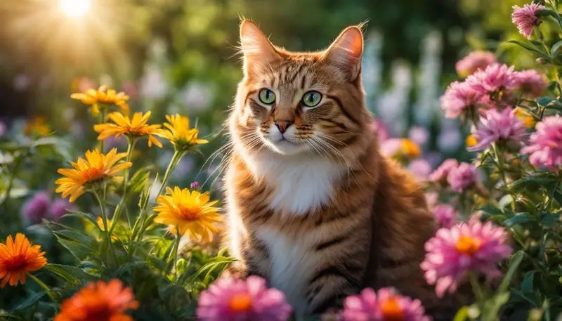 cat smelling a flower