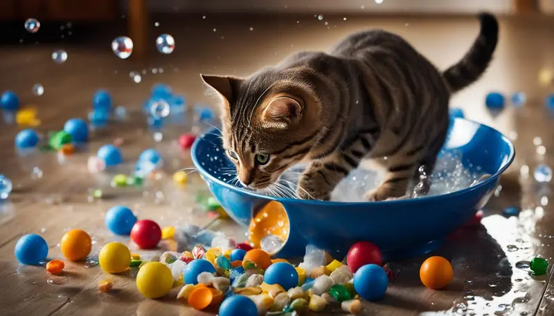 cat playing with water