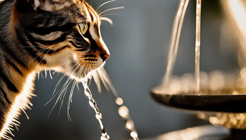 cat drinking from a water fountain