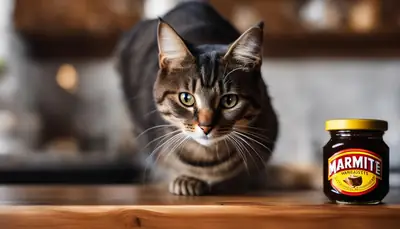 curious cat with Marmite