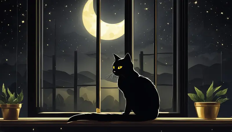 black cat with yellow eyes