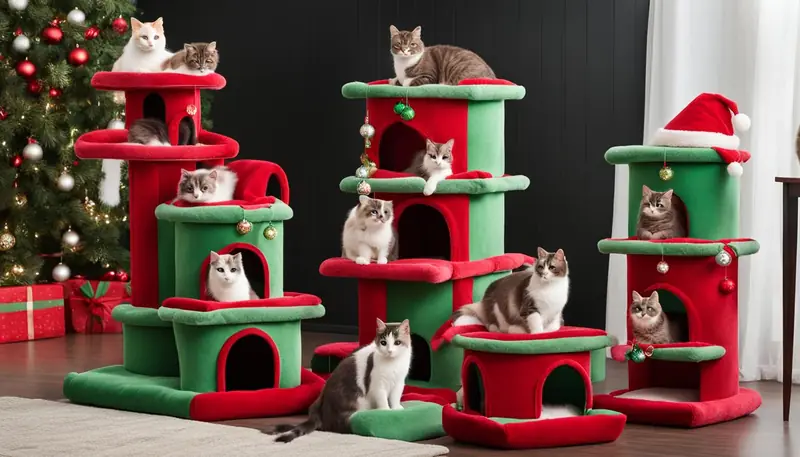 Christmas-themed cat towers