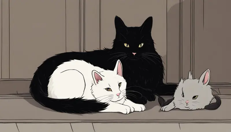 Cat and rabbit together