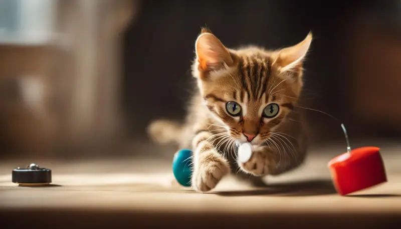 Cat playing with toy mouse
