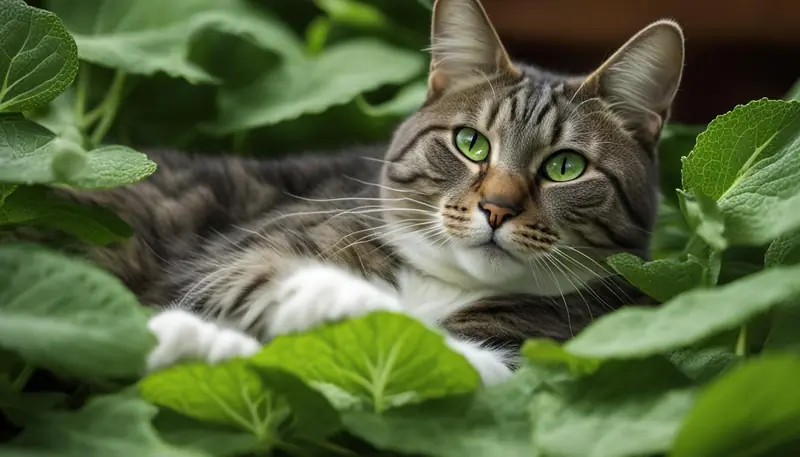 Calm cat with catnip