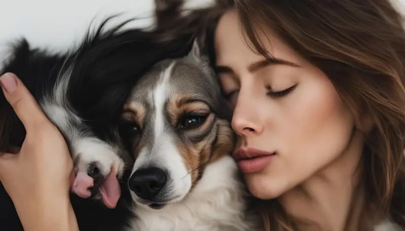 Dog licking woman's face