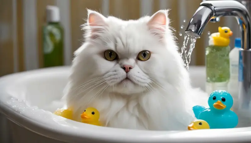 cat bathing