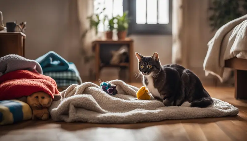 familiarizing cat with dog's scent