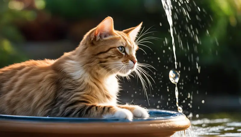 Cat drinking water from a fountain