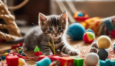kitten playing with toys