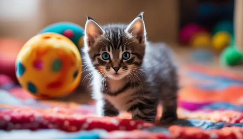 Kitten playing with toy