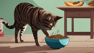 Cat eating dog food