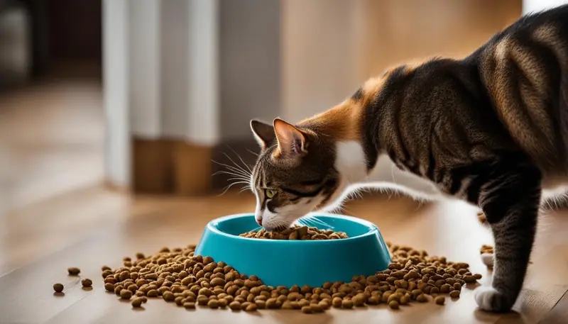 cat eating dog food