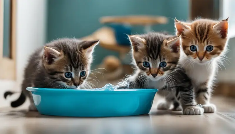 cats pawing at water bowls