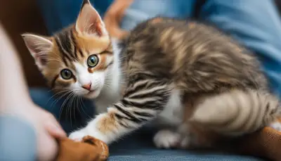 kitten climbing up a leg