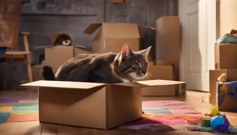 cat hiding in a box