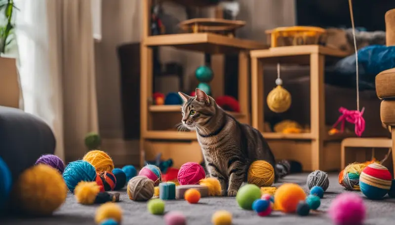 Cat playing with toys