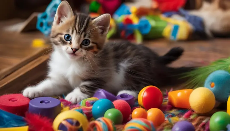 kitten playing with toys
