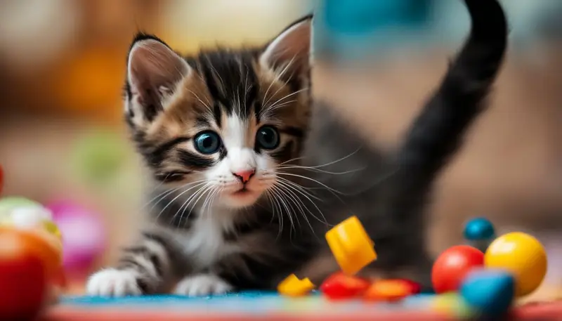 kitten playing with a toy