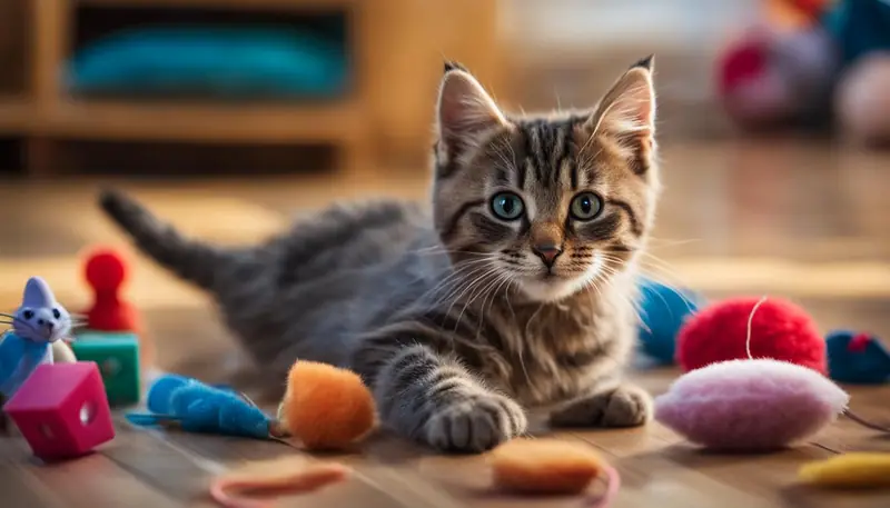 cat playing with toys
