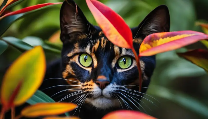 cat eating plant