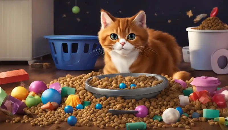 cat eating dog food