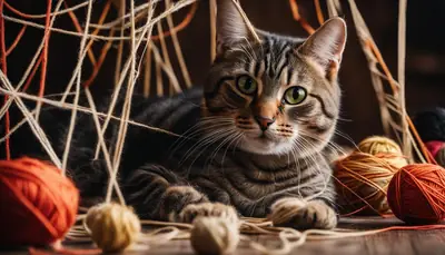 cat playing with string
