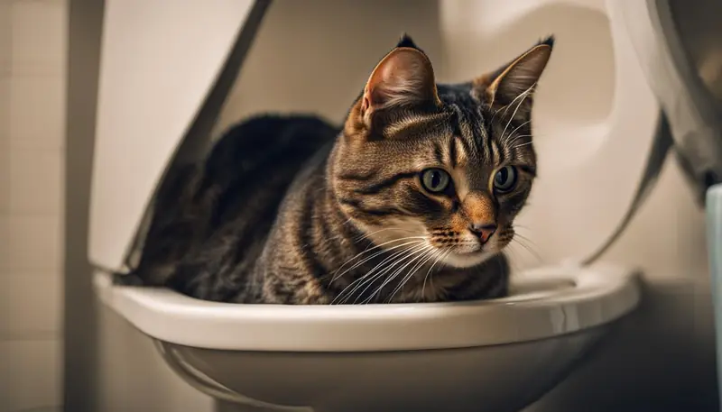 cat behavior while using the bathroom