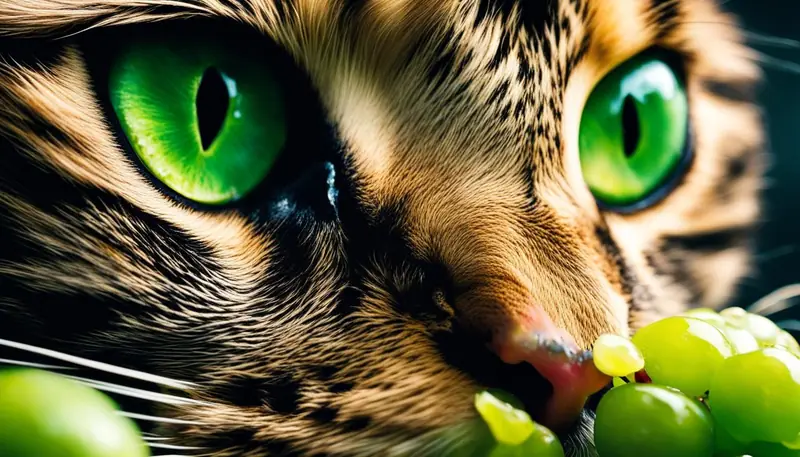 cat licking grape
