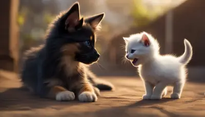new kitten hissing at dog