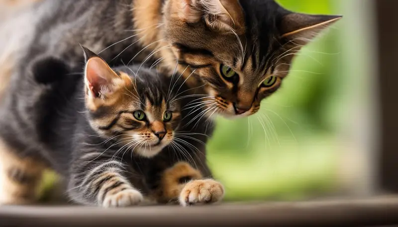 older cat playing rough with kitten